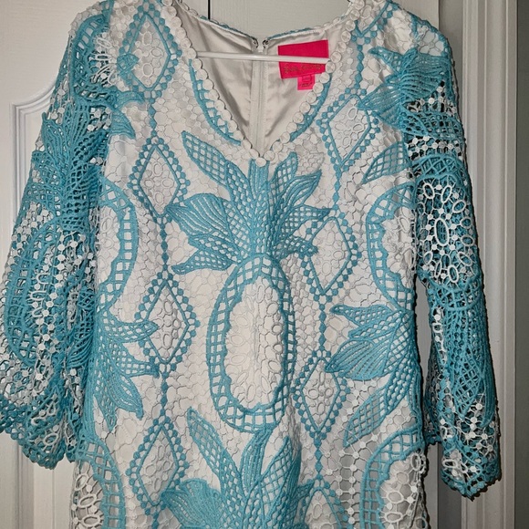 Lilly Pulitzer Lottie Romper Blue Ibiza Juice Stand Crochet 2 - Picture 4 of 5